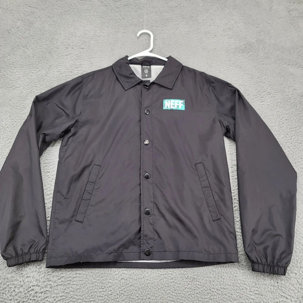 Disney Neff Jacket Mens Small‎ Black Windbreaker Large Print Mickey Mouse Casual